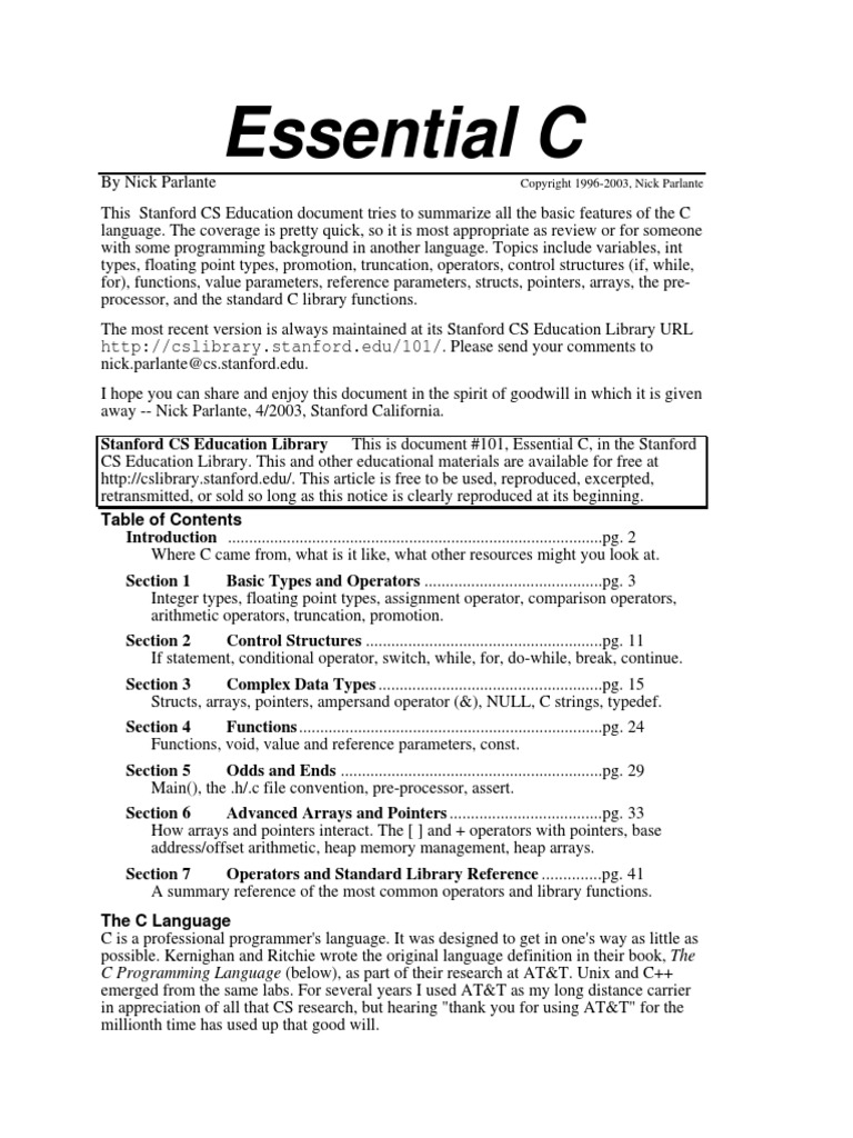 Essential C: C Programming Language (Below), As Part of Their Research ...