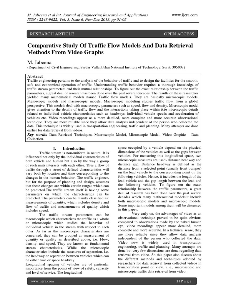 Comparative Study of Traffic Flow Models PDF | PDF | Traffic | Distance