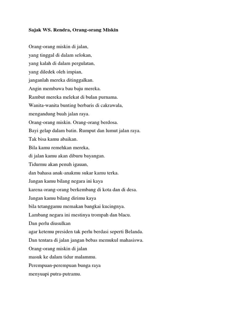 Puisi Sajak Orang Miskin