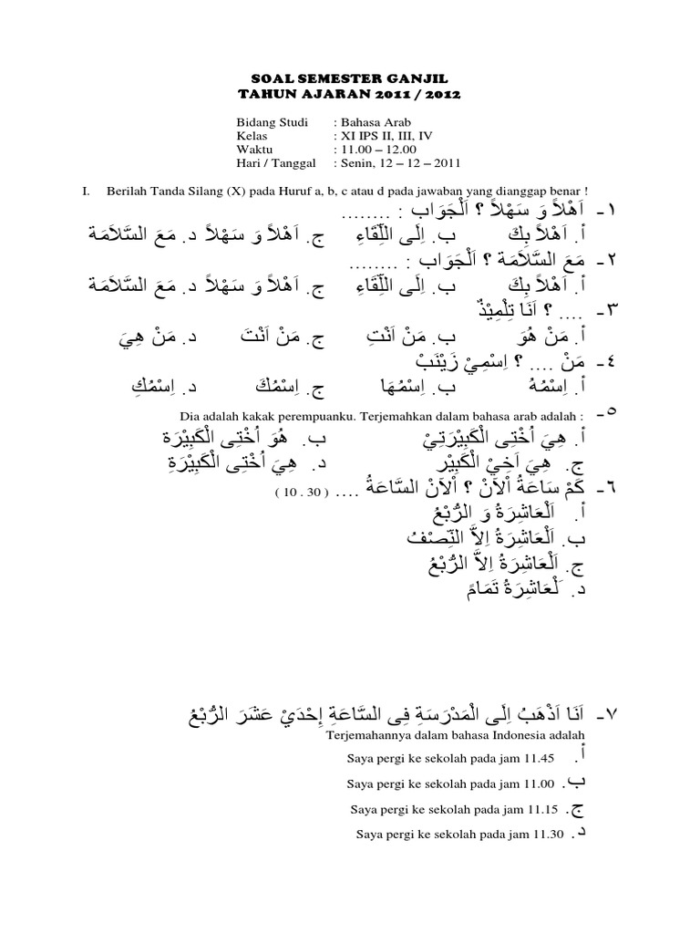 Bhs Arab Soal Semester Ganjil T Pdf