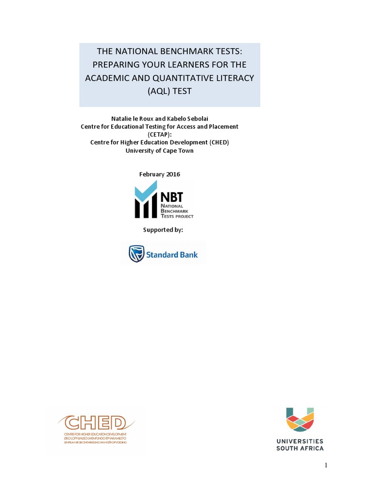 The National Benchmark Tests Preparing Your Learners For The Academic