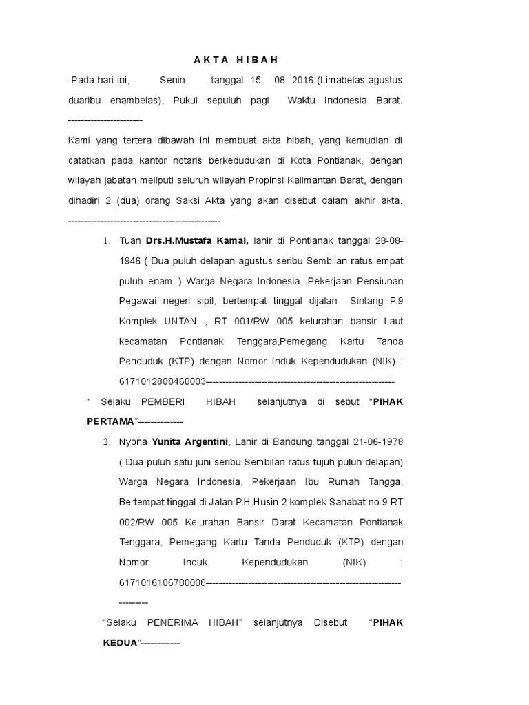 Contoh Akta Wasiat