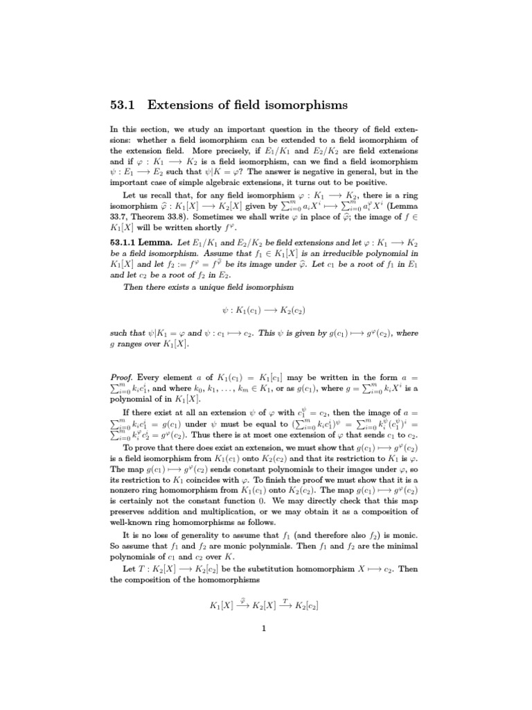 Extending Field Isomorphisms in Algebra | PDF | Field (Mathematics ...