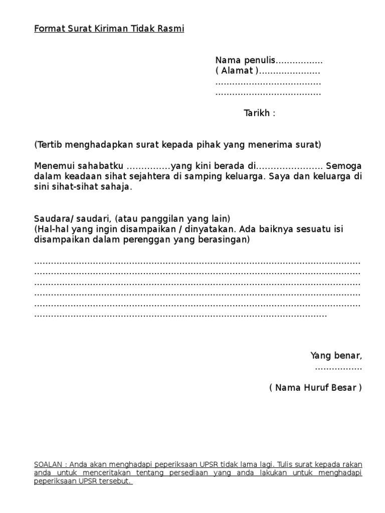 Format Surat Kiriman Tidak Rasmi  PDF