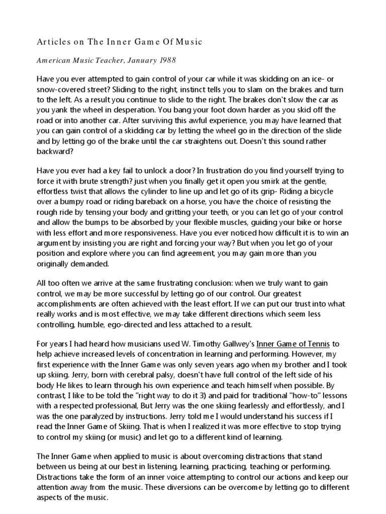 The Inner Game Of Music Piano Audition