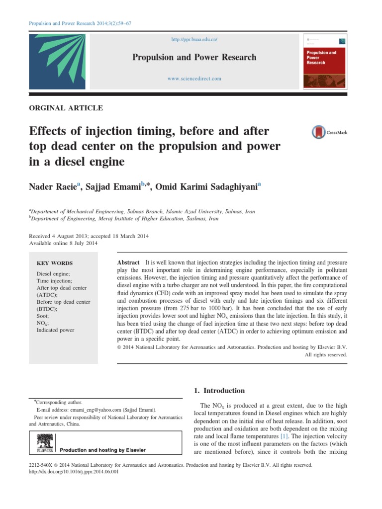 Effects of Injection Timing, Before and After Top Dead Center On The ...
