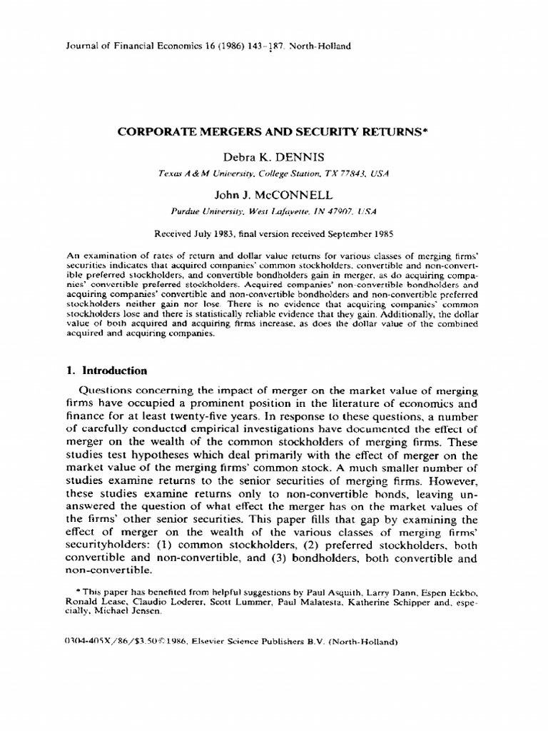 Mergers: Impact on Security Returns | PDF | Mergers And Acquisitions ...