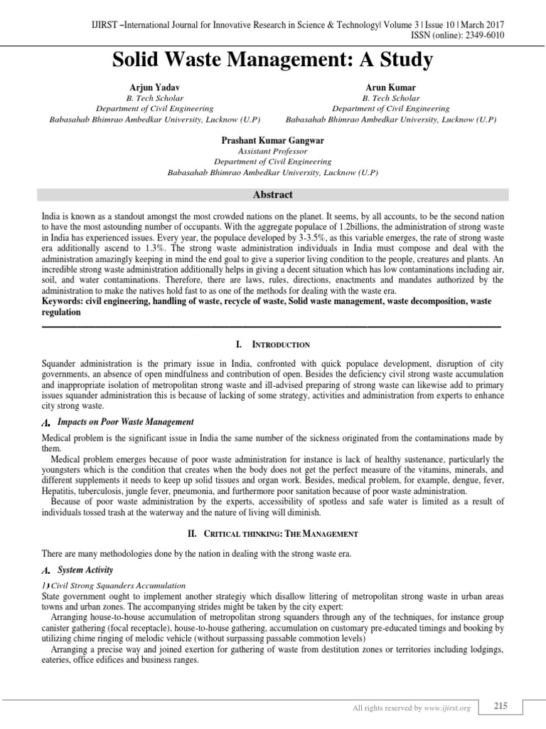 Solid Waste Management in India Study | PDF | Reuse | Waste