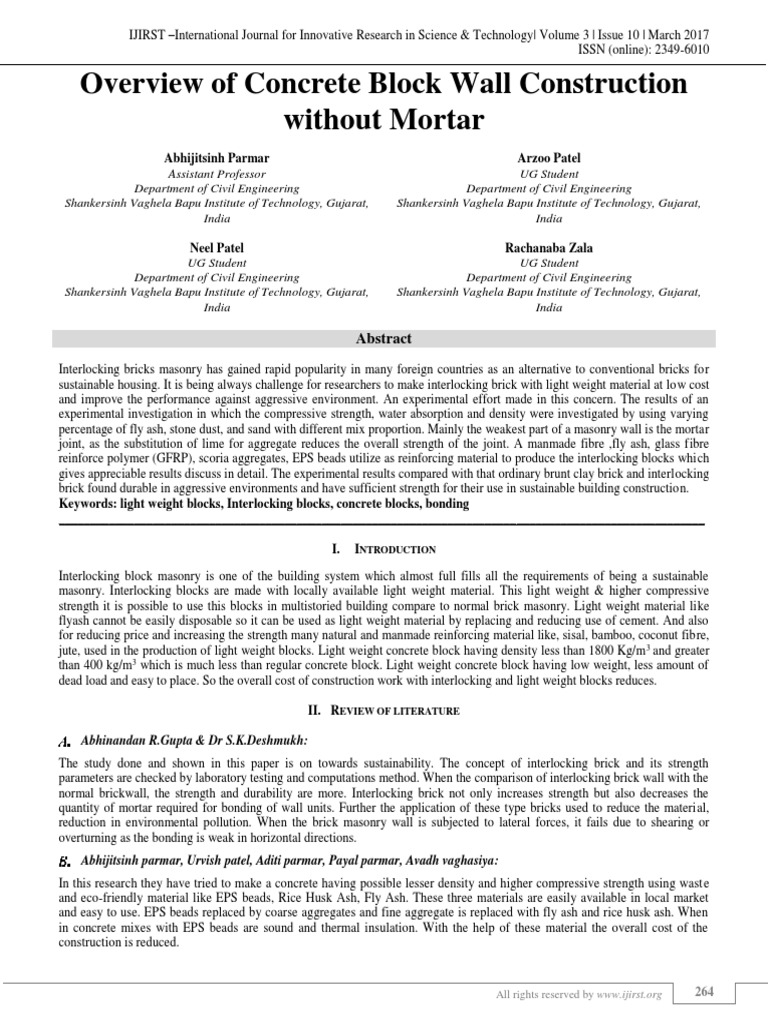 Overview of Concrete Block Wall Construction without Mortar Masonry