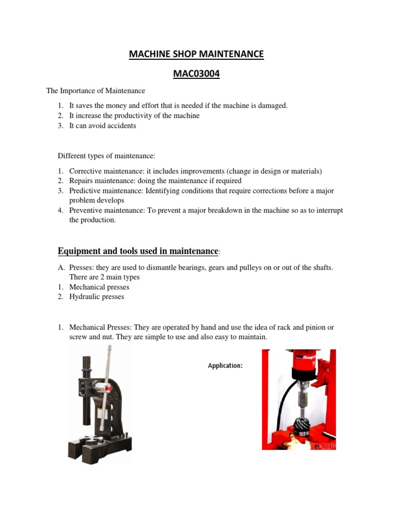 Machine Shop Maintenance | PDF | Nut (Hardware) | Screw