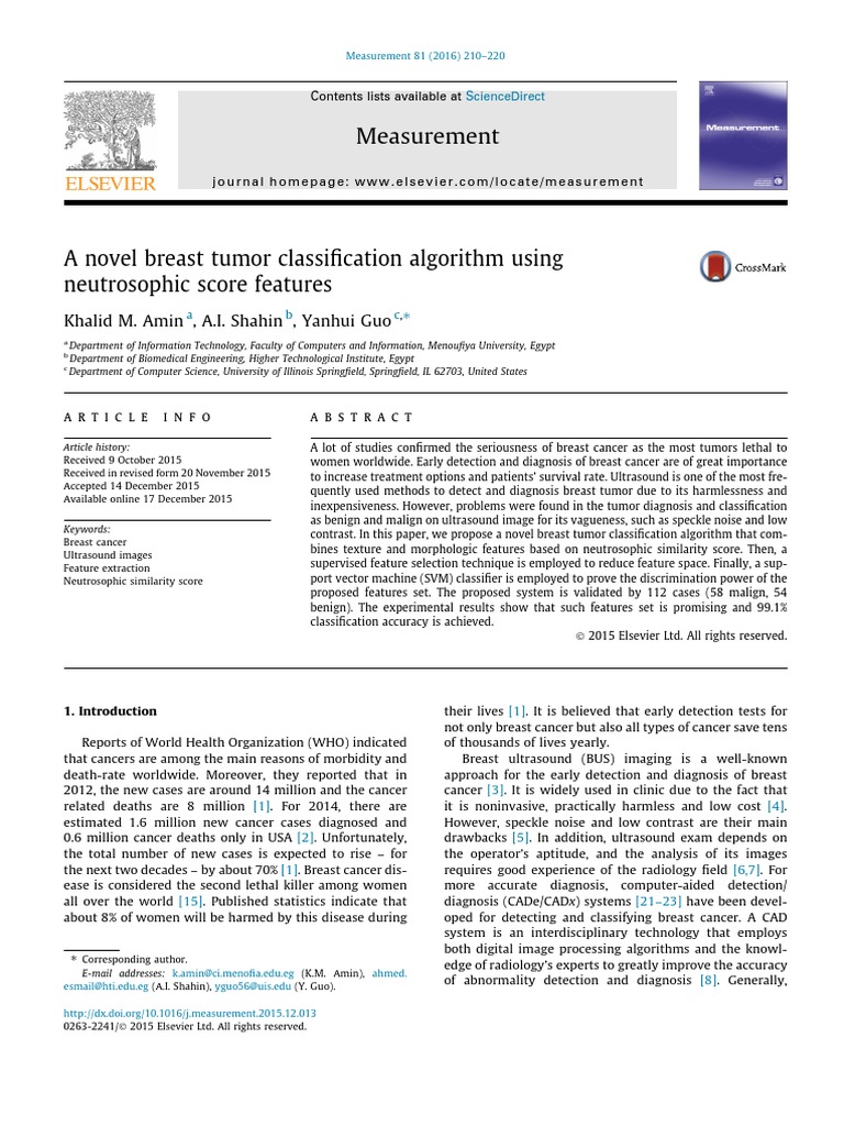 Neutrosophic Algorithm for Breast Tumor Classification | PDF | Breast ...