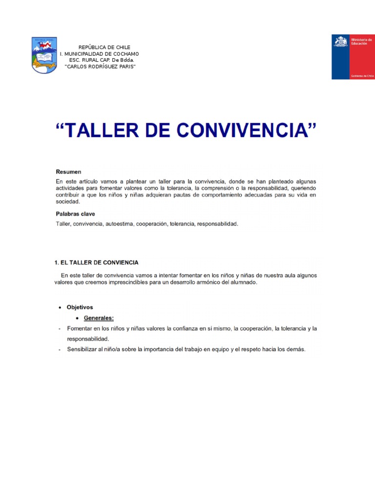 Taller de Convivencia Escolar Primer Ciclo | PDF