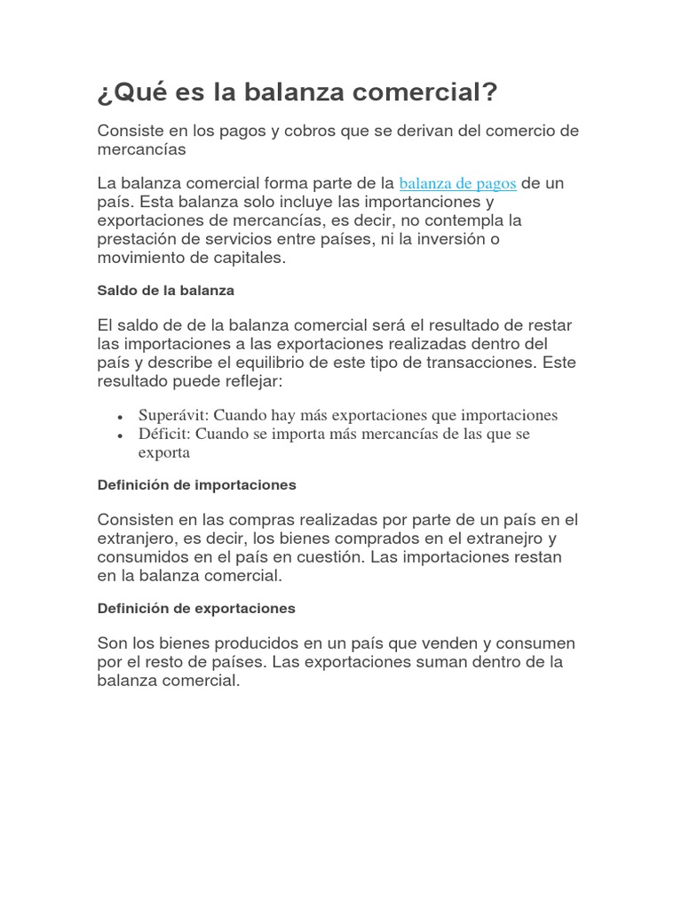 Qué Es La Balanza Comercial | PDF | Exportaciones | Balance de pagos