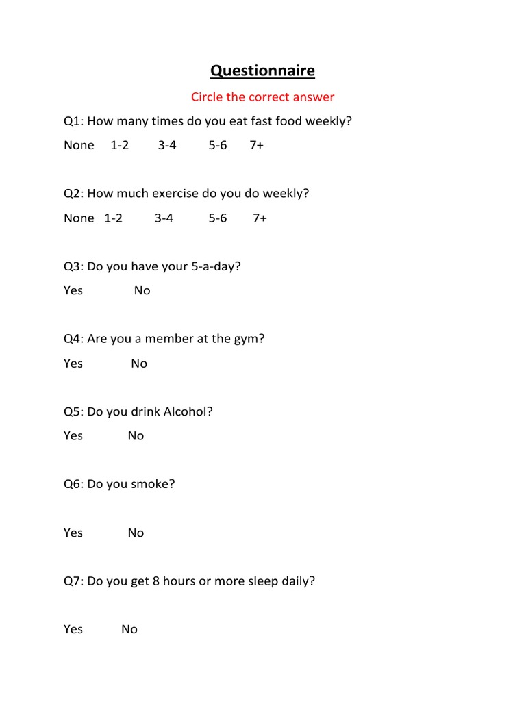Health and Lifestyle Questionnaire | PDF