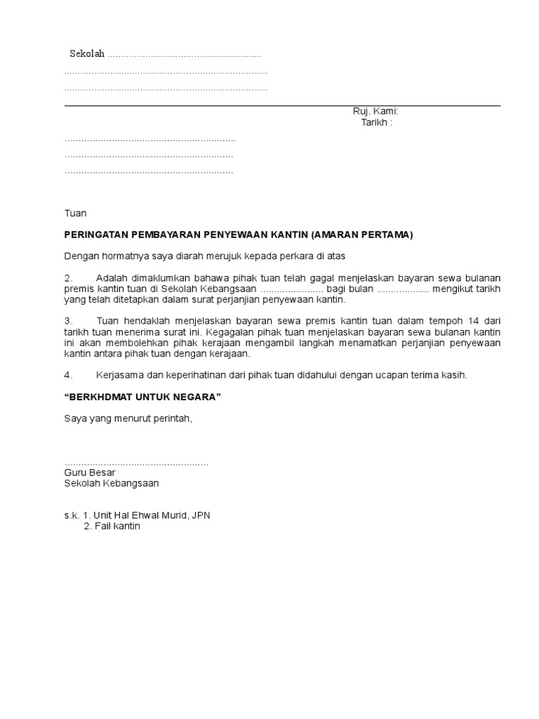 Notis Penamatan Kantin