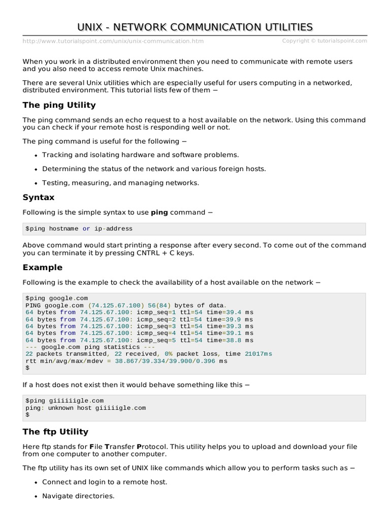 Unix - Network Communication Utilities | PDF | File Transfer Protocol ...
