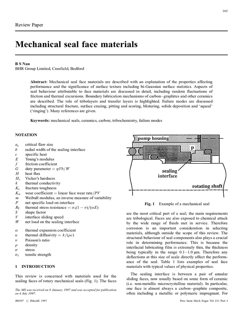 Mechanical Seal Face Materials PDF Ceramics Wear