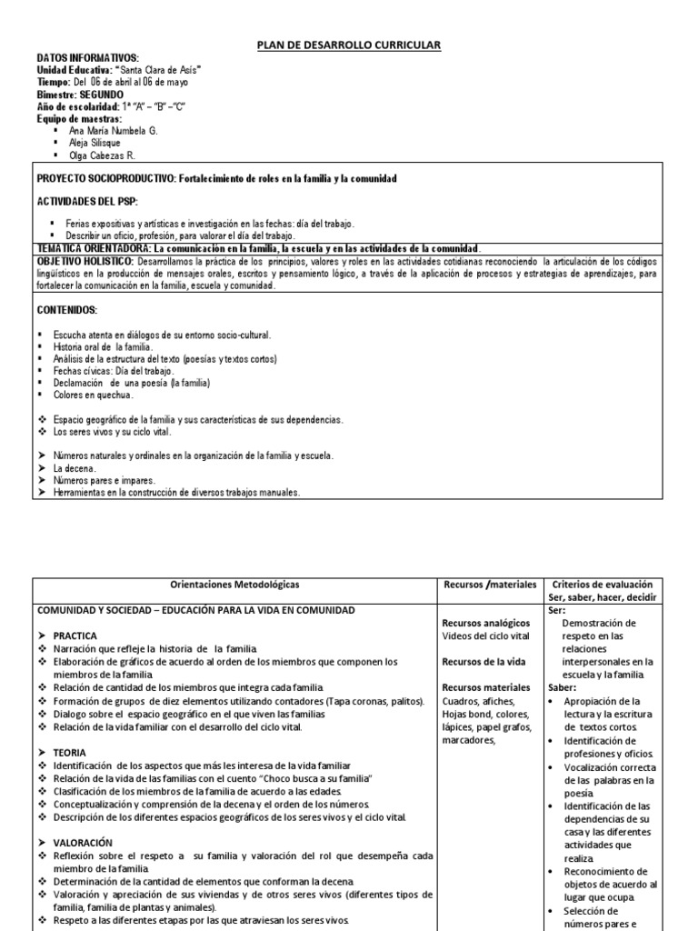 Plan de Desarrollo Curricular 2025 | PDF | Plan de estudios | Evaluación