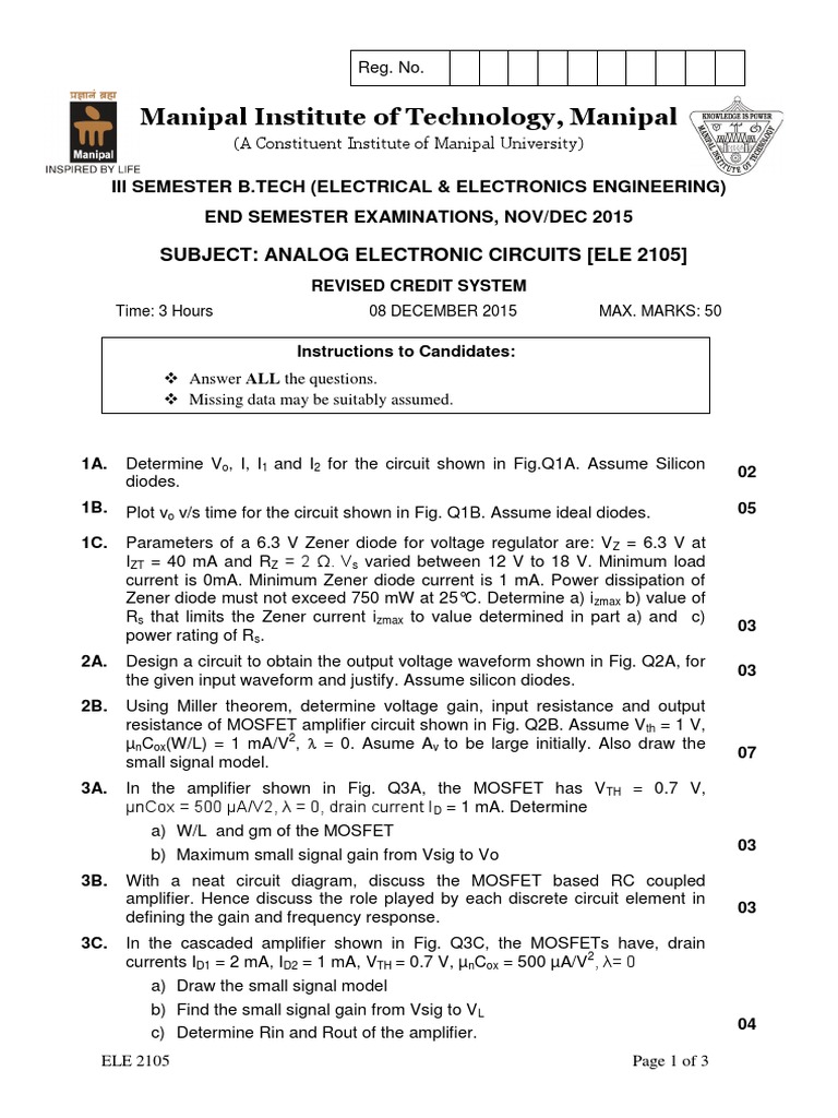 Analog Electronic Circuits Exam Guide | PDF | Amplifier | Electronic ...