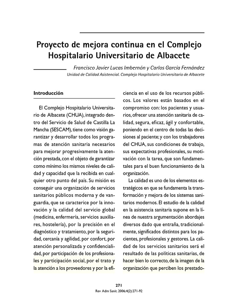 Proyecto de Mejora Continua en Hospitales | PDF | Hospital | Historial ...