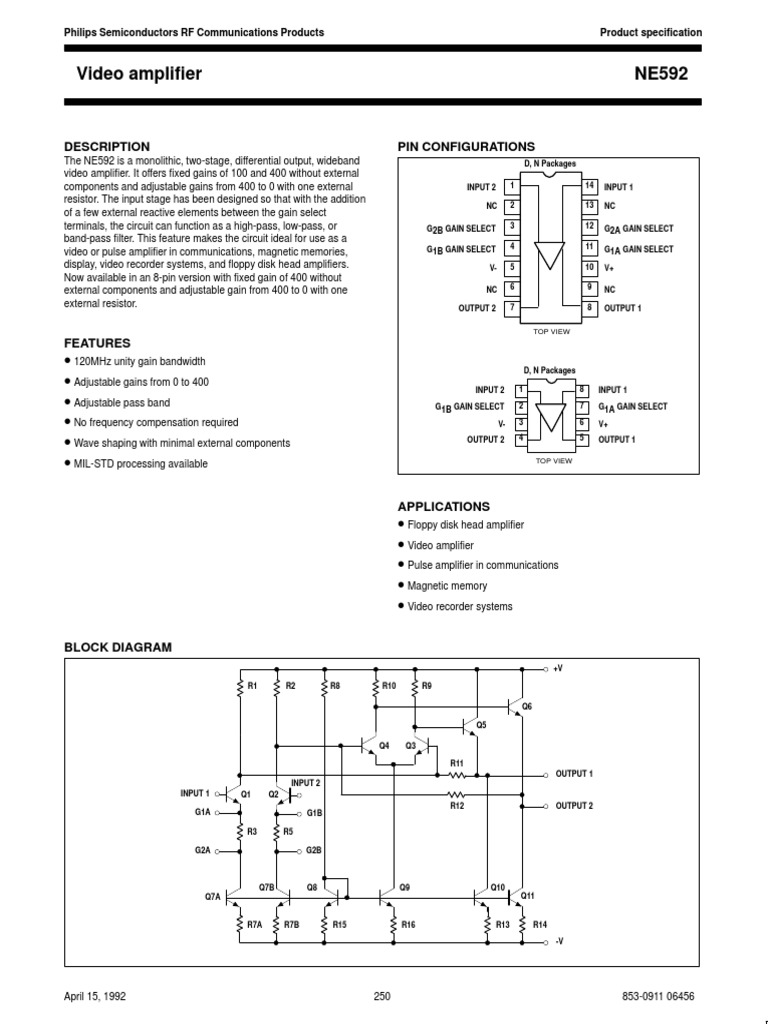 NE592 | PDF | Amplifier | Electronic Engineering