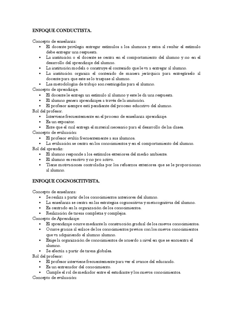 Comparativa de Enfoques Educativos | PDF | Constructivismo (filosofía ...