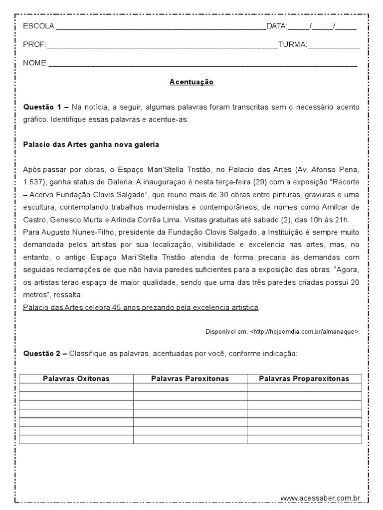 Ditado De Palavras Oxitonas Paroxitonas E Proparoxitonas