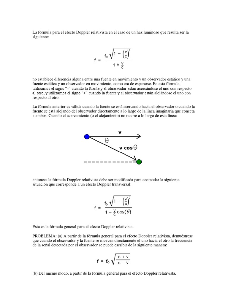 La Fórmula Para El Efecto Doppler Relativista Efecto