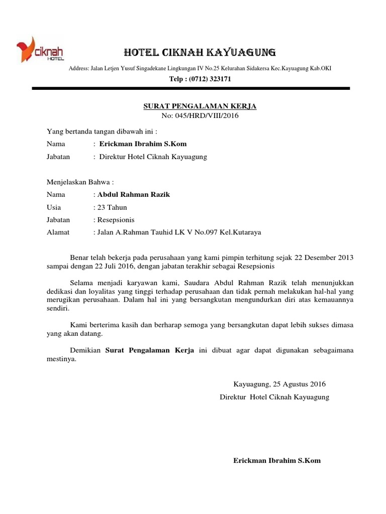 Surat Pengalaman Kerja