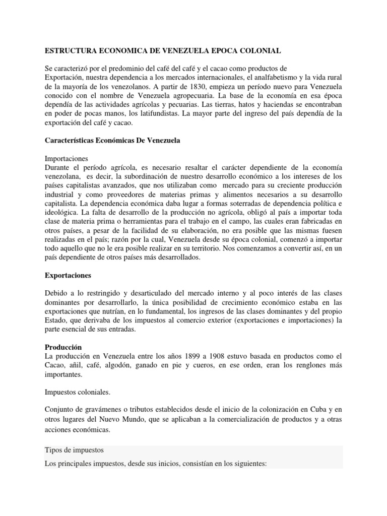 Estructura Económica Colonial en Venezuela | PDF | Agricultura | Venezuela