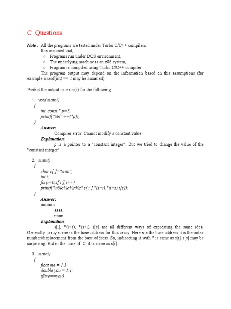 C Questions: void main (int const * p=5; printf ("%d",++ (*p ...