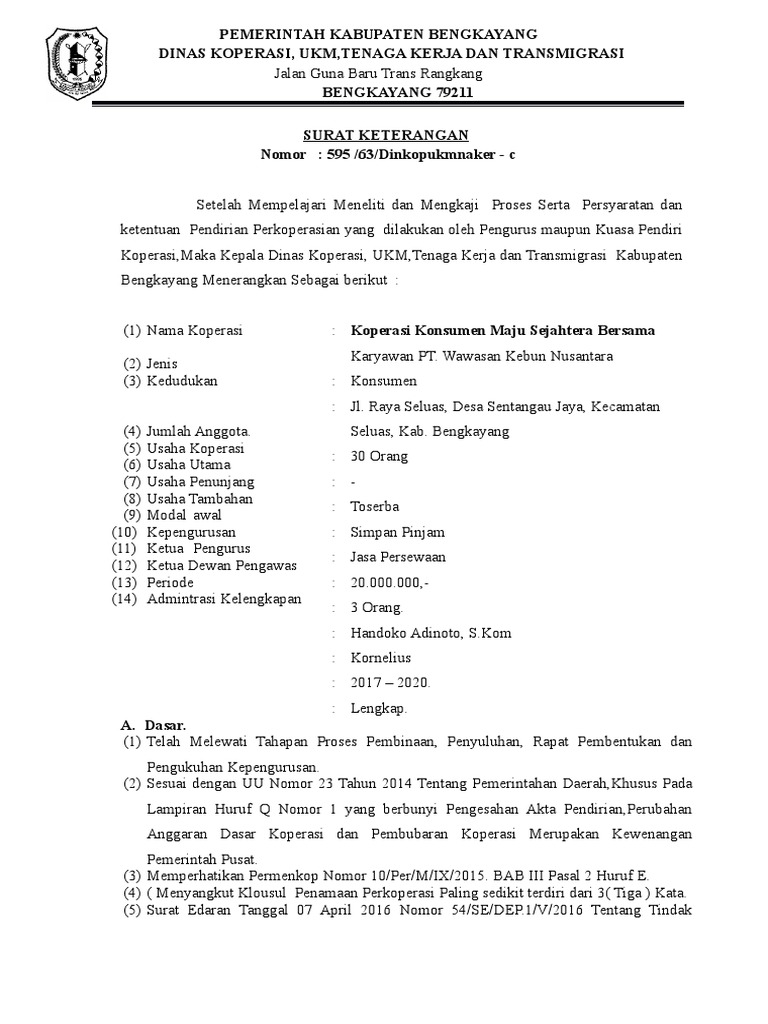 Contoh Surat Keterangan Domisili Koperasi Estoyaregimen