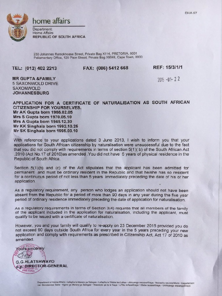 gupta-family-citizenship-letter