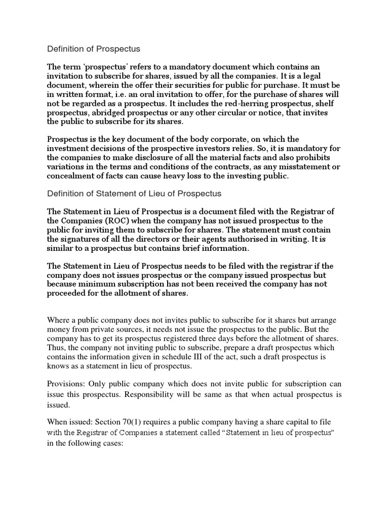 Definition of Prospectus PDF Prospectus (Finance) Public Company