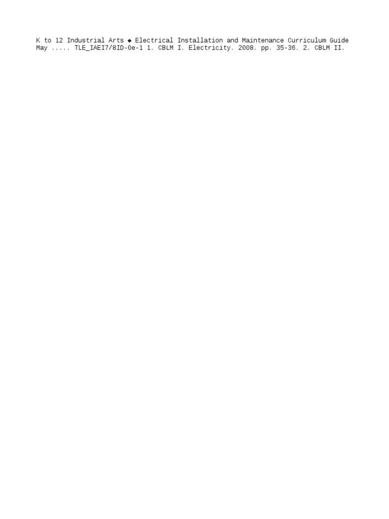 K To 12 Industrial Arts Electrical Installation and Maintenance ...