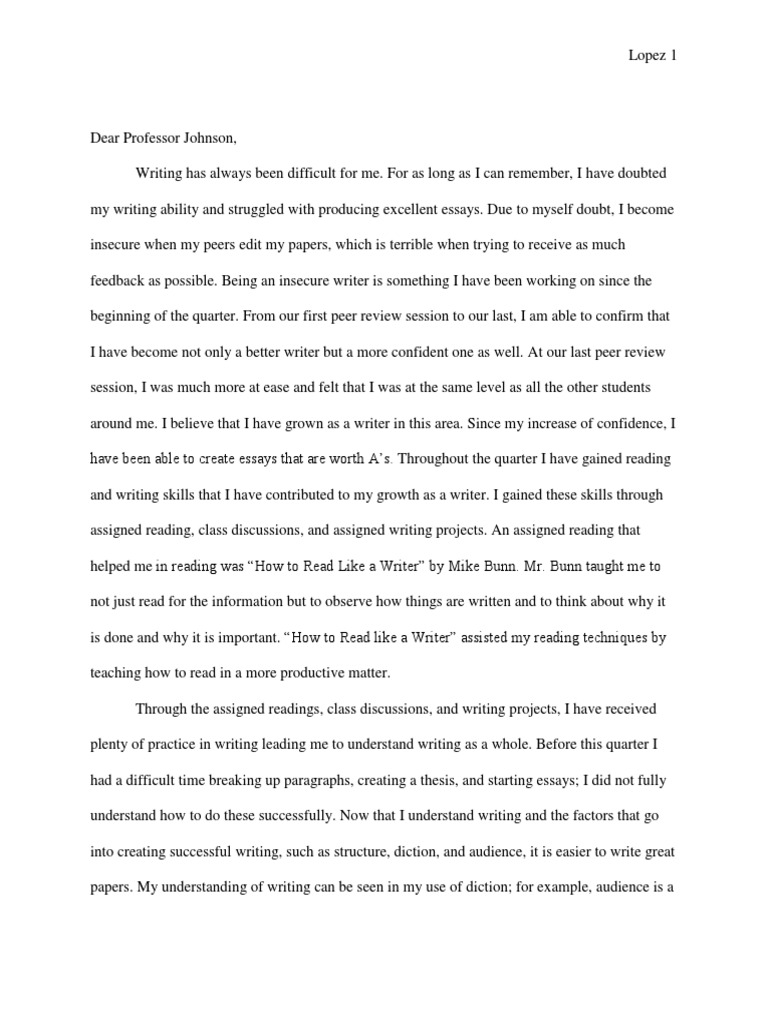 Dear Professor Johnson Essays Reading Process