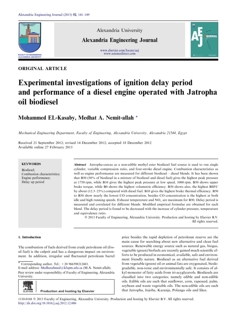 Experimental Investigations of Ignition Delay Period PDF Biodiesel