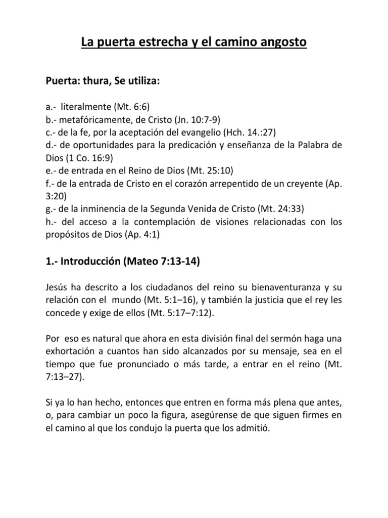 La puerta estrecha y el camino angosto | PDF | Jesús | Creencia ...