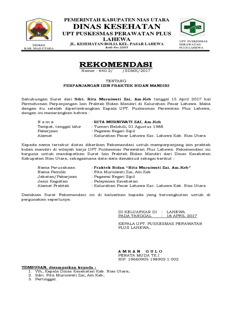 Kop Surat Bidan Praktek Mandiri Contoh Kop Surat