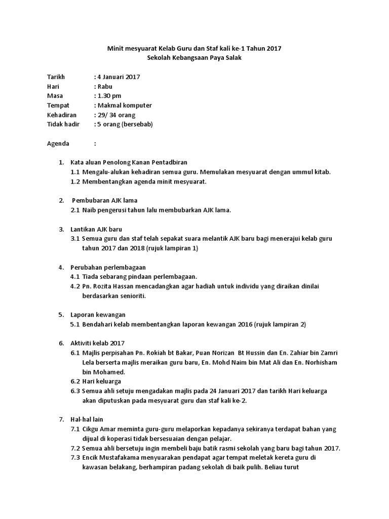 Minit Mesyuarat Kelab Guru Pdf