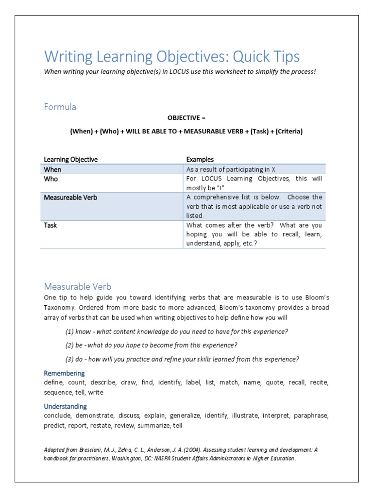 educational objectives essay