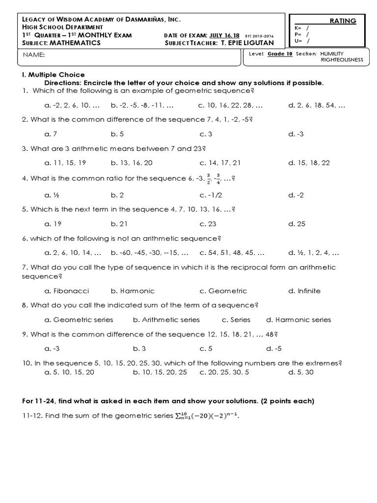 g10 1st Monthly Sequence Arithmetic Mean