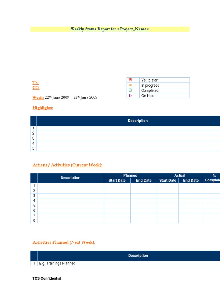 Weekly Status Report Template | PDF | Teaching Methods & Materials ...