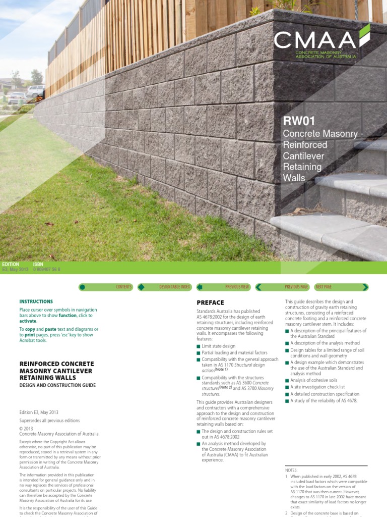 CMAA RW01 Concrete Masonry Reinforced Cantilever Retaining Walls | PDF ...