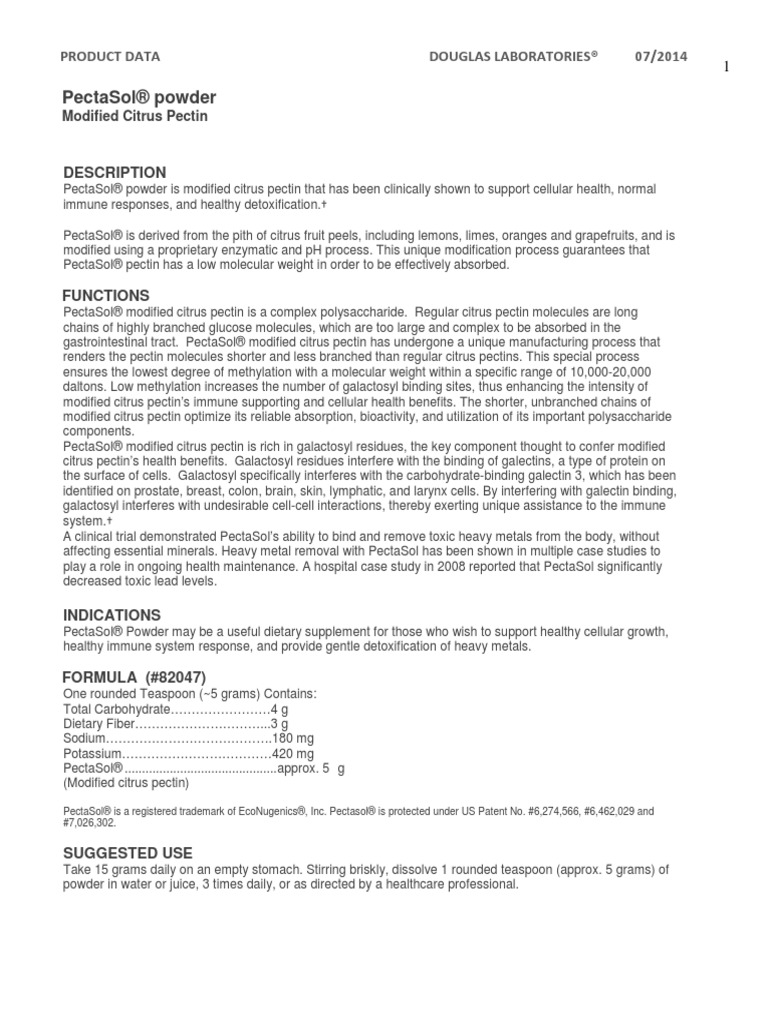 Pectasol® Powder: Description | PDF | Polysaccharide | Citrus