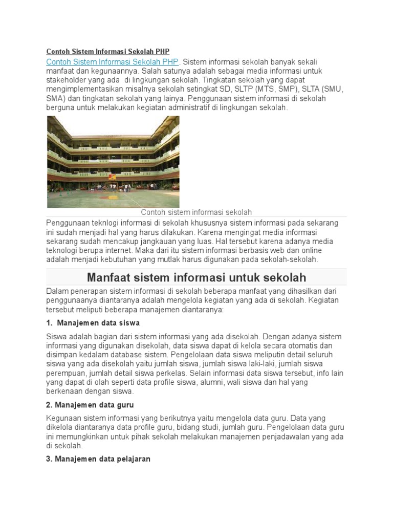 Contoh Sistem Informasi Sekolah PHP