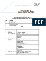 Pakistan Testing Service: Paper Content For Different Posts of Pakistan Railways, Hedquarter Office, Lahore S.No Division