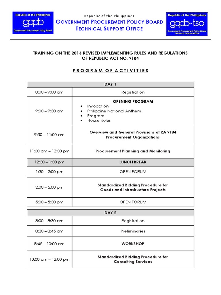 RA 9184 Training Program Schedule | PDF | Procurement | Government