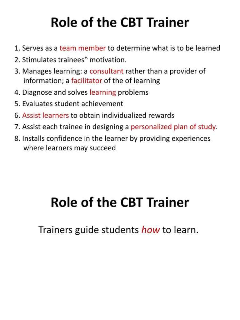 Role of The CBT Trainer and Trainee | PDF