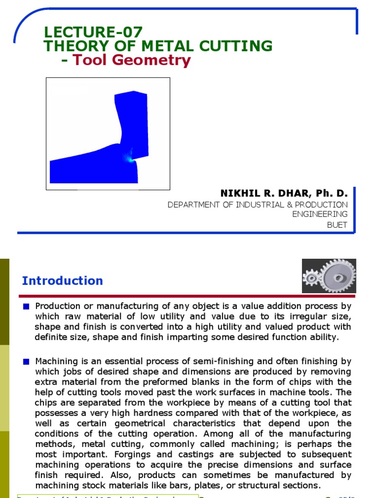 Lecture 07A Theory of Metal Cutting Tool Geometry Machining